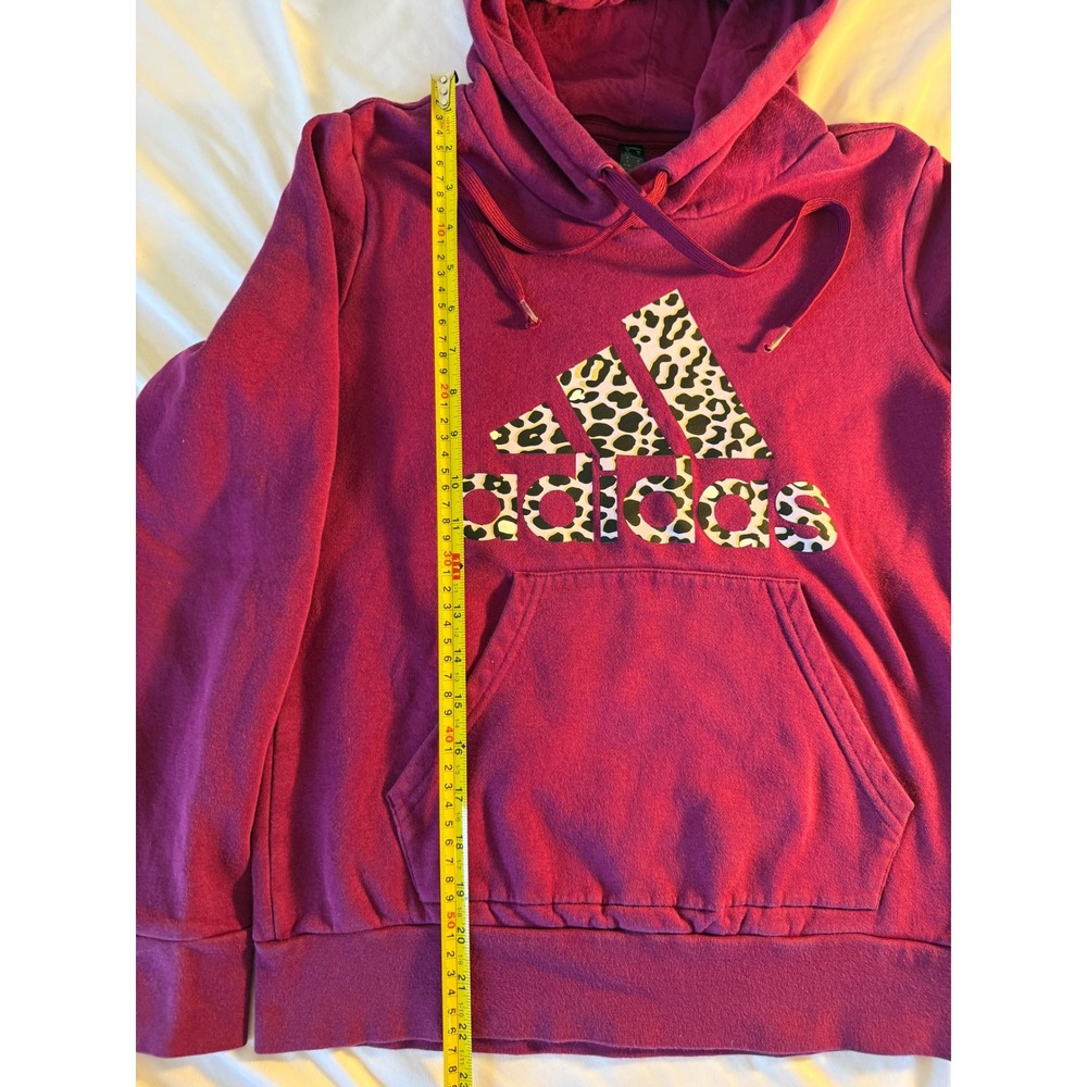 Adidas Women's Leopard Print Logo Hoodie Berry Purple Pullover Sweatshirt Small - Picture 3 of 6